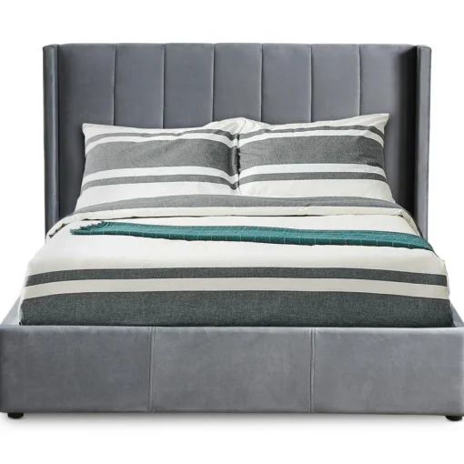 3S. x Home Lit Double MAGORIAL Avec Sommier Relevable 140x190cm Velours Gris Outlet