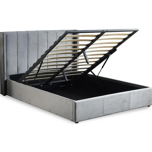 3S. x Home Lit Double MAGORIAL Avec Sommier Relevable 140x190cm Velours Gris Outlet