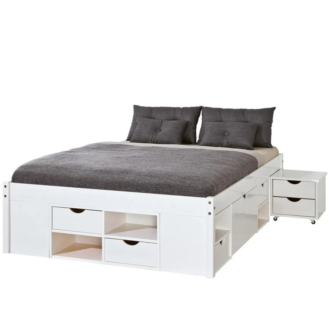 3S. x Home Lit en Pin Avec Espaces De Rangement Mobiles 140x190 KOLO Blanc Hot