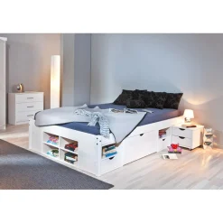 3S. x Home Lit en Pin Avec Espaces De Rangement Mobiles 140x190 KOLO Blanc Hot