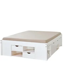 3S. x Home Lit en Pin Avec Espaces De Rangement Mobiles 140x190 KOLO Blanc Hot