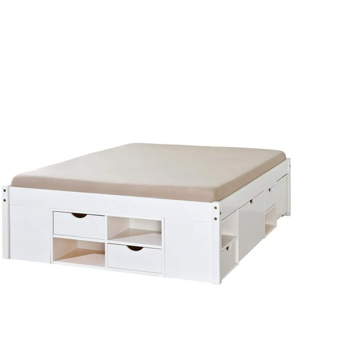 3S. x Home Lit en Pin Avec Espaces De Rangement Mobiles 140x190 KOLO Blanc Hot