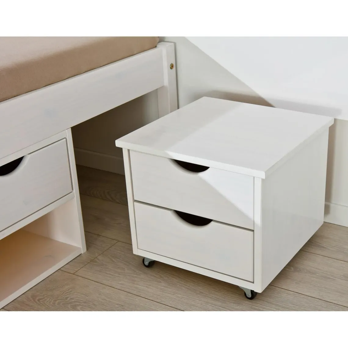 3S. x Home Lit en Pin Avec Espaces De Rangement Mobiles 140x190 KOLO Blanc Hot