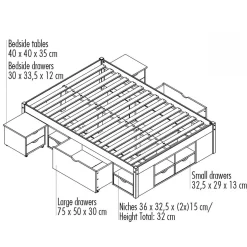 3S. x Home Lit en Pin Massif IRIVO avec tiroirs de rangement Outlet