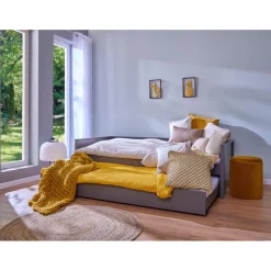 3S. x Home Lit multi fonction DREAM THE FUTURE Gris 90x200 Sommiers inclus Matelas non inclus New