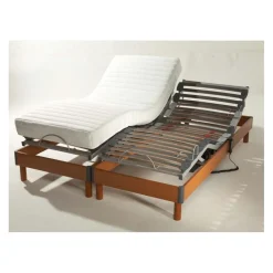 Selenia Lit Relaxation Matelas 100% Latex 5 Zones + Sommier Merisier Lattes Avec Réglage Fermeté Au Niveau Lombaire Discount