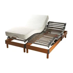 Selenia Lit Relaxation Matelas 100% Latex 5 Zones + Sommier Merisier Lattes Avec Réglage Fermeté Au Niveau Lombaire Discount