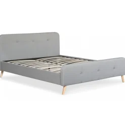 3S. x Home Lit scandinave avec tête de lit et sommier 160x200cm Tissu MERRYN Gris Discount