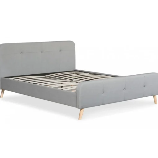 3S. x Home Lit scandinave avec tête de lit et sommier 160x200cm Tissu MERRYN Gris Discount