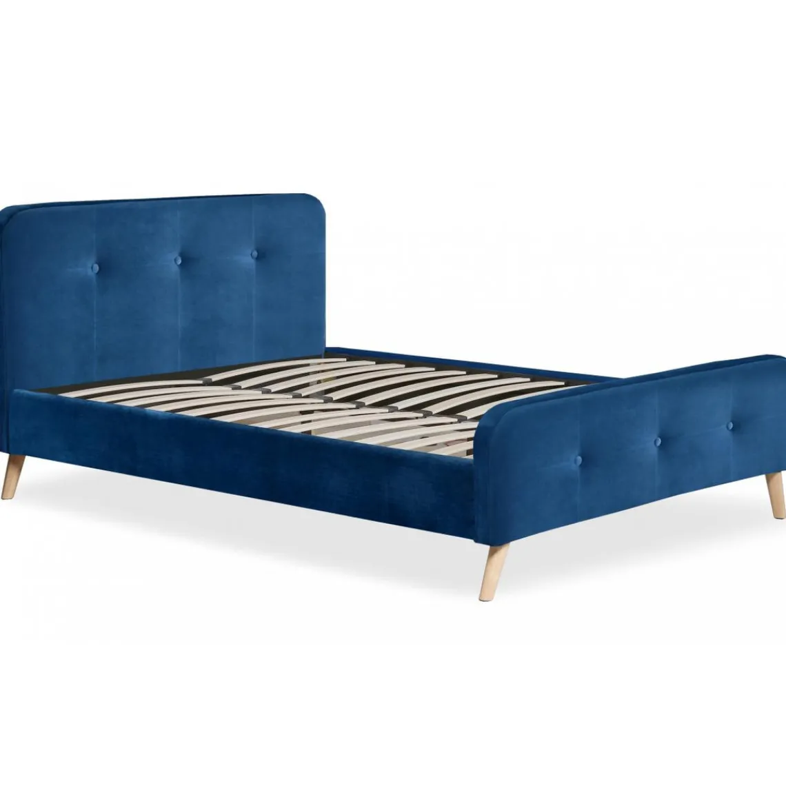 3S. x Home Lit scandinave avec tête de lit et sommier 140x190cm Velours MERRYN Bleu