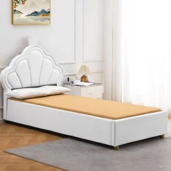 3S. x Home Lit simple avec tête de lit coquillage et sommier relevable Queenie Simili Blanc Online