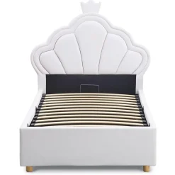 3S. x Home Lit simple avec tête de lit coquillage et sommier relevable Queenie Simili Blanc Online