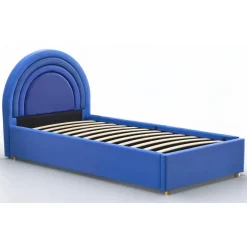 3S. x Home Lit simple avec tête de lit en arche et sommier relevable Bedbow Simili Bleu Outlet