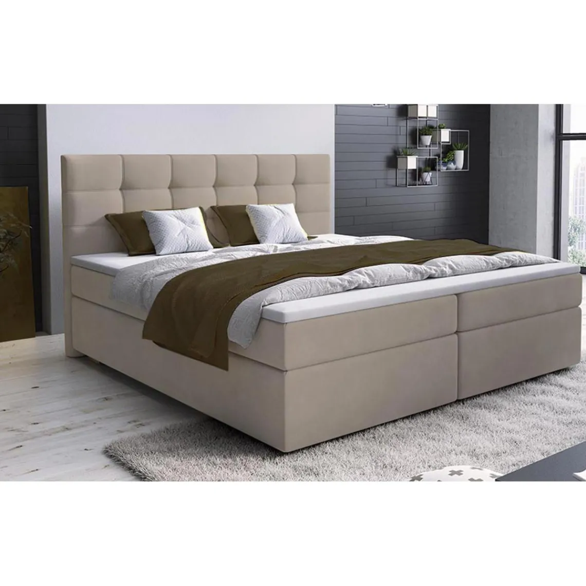 3S. x Home Lit-Coffre Avec Matelas Et Sur-Matelas ROVINKA 140cm Tissu Beige Sale