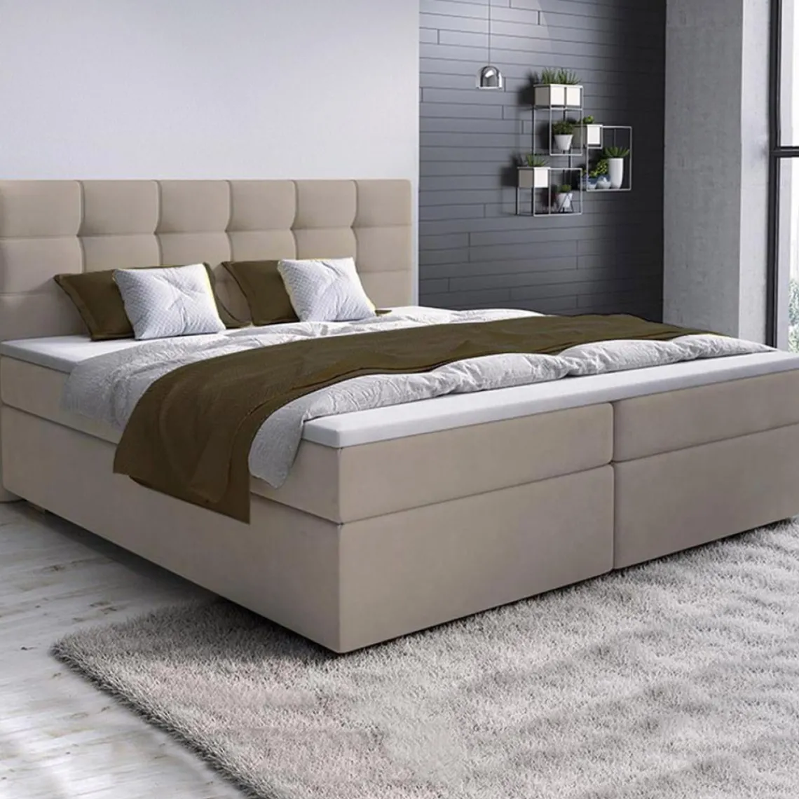 3S. x Home Lit-Coffre Avec Matelas Et Sur-Matelas ROVINKA 140cm Tissu Beige Sale