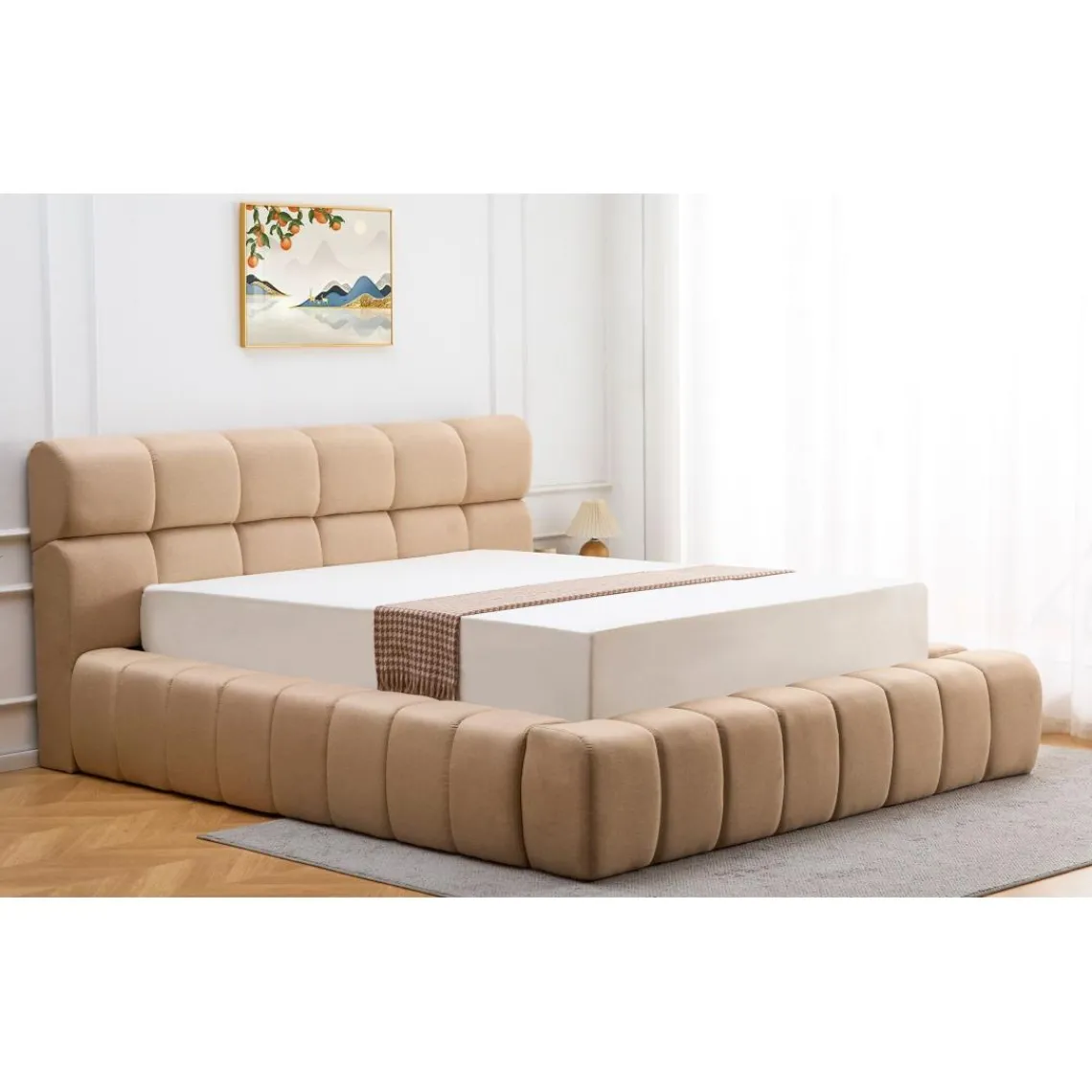 3S. x Home Lit-coffre complet avec rebords matelassés Tissu Beige Online