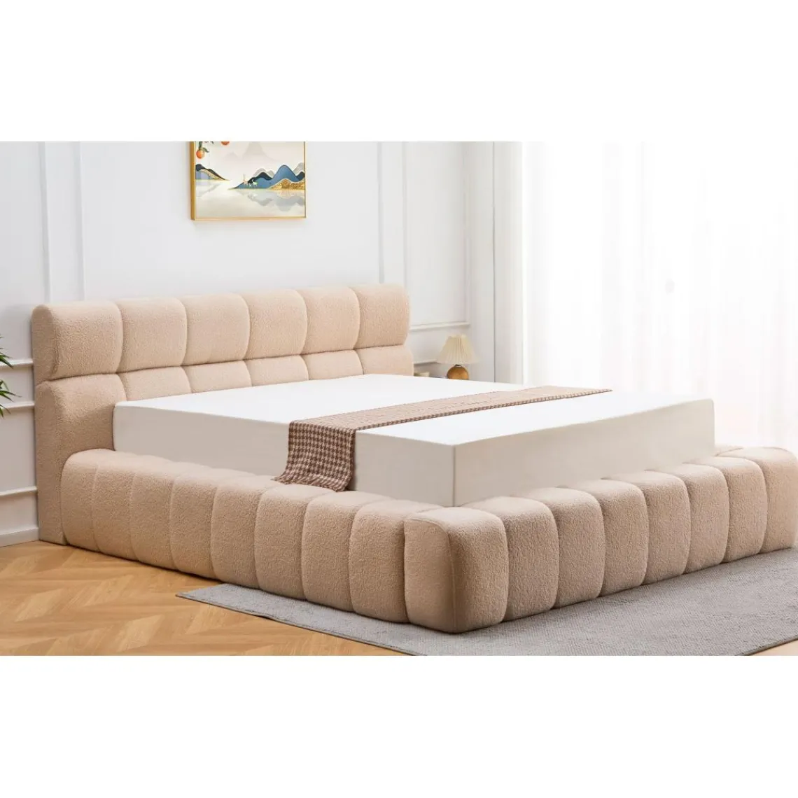 3S. x Home Lit-coffre complet avec rebords matelassés Tissu Bouclette Beige Challow
