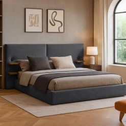 3S. x Home Lit-coffre complet avec tablettes et ports USB intégrés Lukas Tissu Gris Clearance