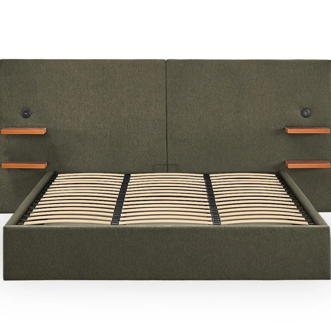 3S. x Home Lit-coffre complet avec tablettes et ports USB intégrés Lukas Tissu Vert New