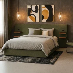 3S. x Home Lit-coffre complet avec tablettes et ports USB intégrés Lukas Tissu Vert