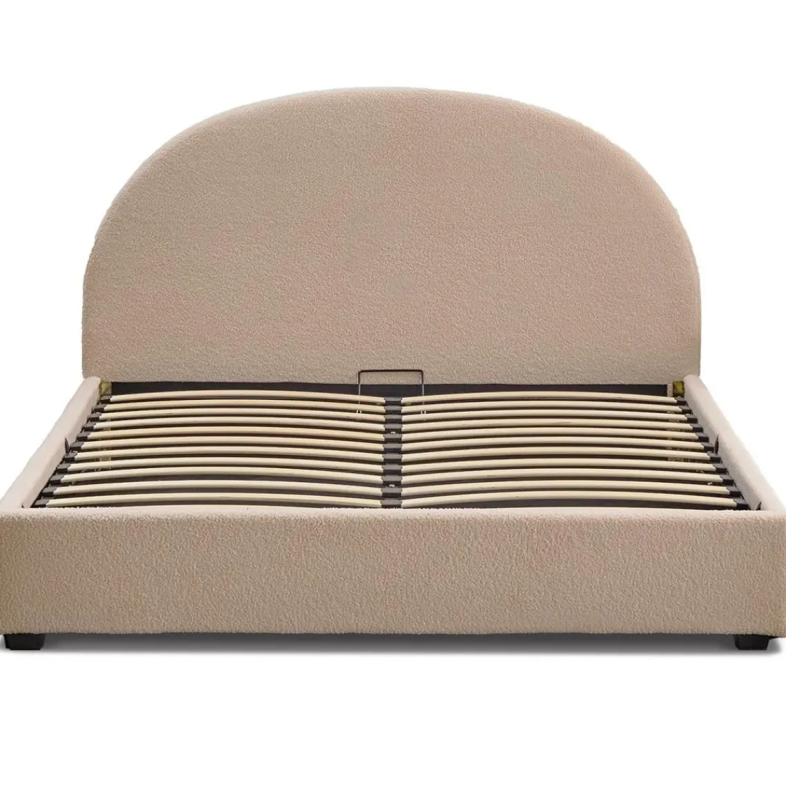 3S. x Home Lit-coffre complet avec tête de lit arrondie Tissu bouclette Beige Outlet