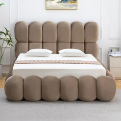 3S. x Home Lit-coffre design boule Bilbola avec sommier relevable Velours Taupe Online