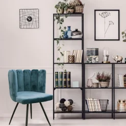 3S. x Home Lot de 2 Chaises ARIEL Velours Canard Bleu Clearance