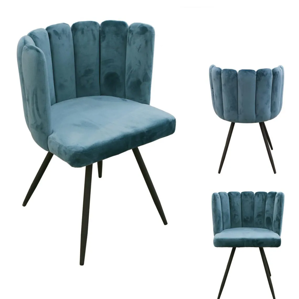 3S. x Home Lot de 2 Chaises ARIEL Velours Canard Bleu Clearance