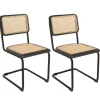 Macabane Lot de 2 chaises assise bois noir rotin naturel pieds métal PIERRE Clearance