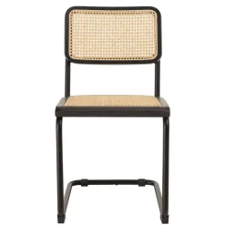 Macabane Lot de 2 chaises assise bois noir rotin naturel pieds métal PIERRE Clearance
