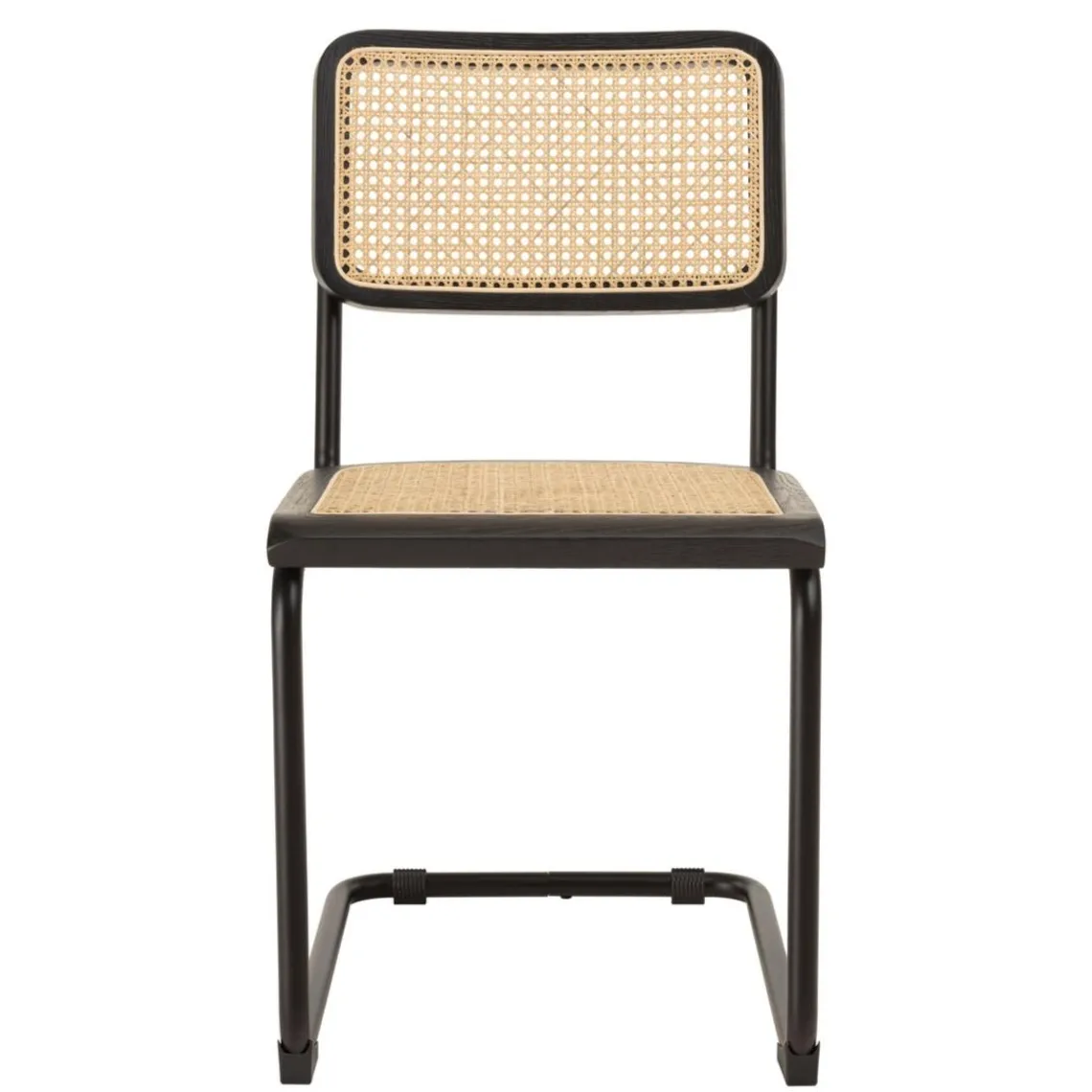 Macabane Lot de 2 chaises assise bois noir rotin naturel pieds métal PIERRE Clearance