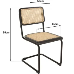 Macabane Lot de 2 chaises assise bois noir rotin naturel pieds métal PIERRE Clearance