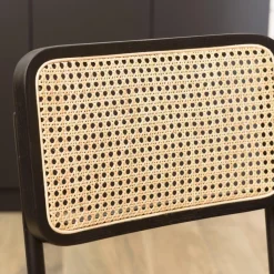 Macabane Lot de 2 chaises assise bois noir rotin naturel pieds métal PIERRE Clearance