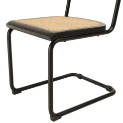 Macabane Lot de 2 chaises assise bois noir rotin naturel pieds métal PIERRE Clearance