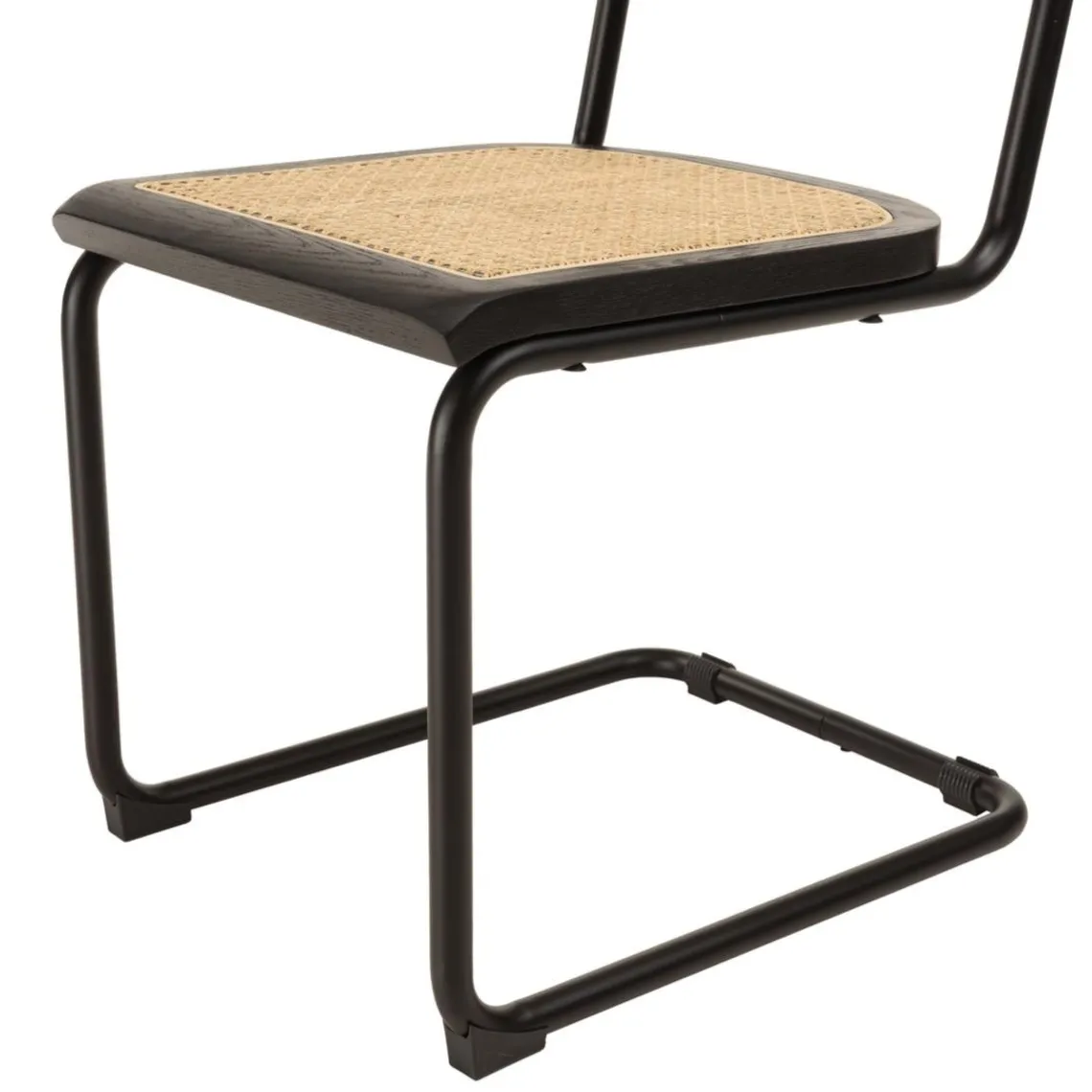 Macabane Lot de 2 chaises assise bois noir rotin naturel pieds métal PIERRE Clearance