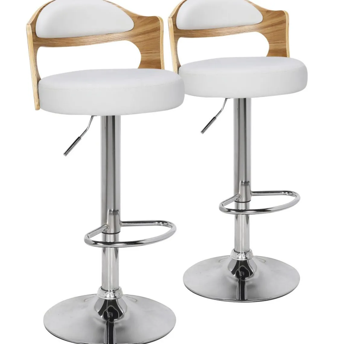 3S. x Home Lot de 2 chaises de bar Chêne Clair & Simili Blanc CAPRI Clearance