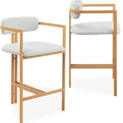 3S. x Home Lot de 2 chaises de bar design Galilea Métal Effet bois clair et Tissu Beige Clearance