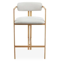 3S. x Home Lot de 2 chaises de bar design Galilea Métal Effet bois clair et Tissu Beige Clearance