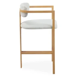 3S. x Home Lot de 2 chaises de bar design Galilea Métal Effet bois clair et Tissu Beige Clearance