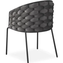 3S. x Home Lot de 4 chaises design au dossier arrondi style maillage Tricotane Velours Gris et Métal Noir Best