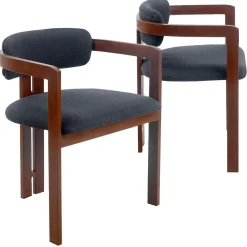 3S. x Home Lot de 2 chaises design Galilea Métal Effet bois foncé et Tissu Anthracite Outlet