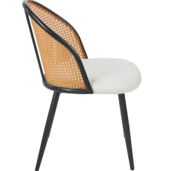 3S. x Home Lot de 6 chaises design Showan avec cannage Rotin et Tissu bouclette Crème Best