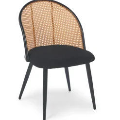 3S. x Home Lot de 4 chaises design Showan avec cannage Rotin et Tissu bouclette Noir Online