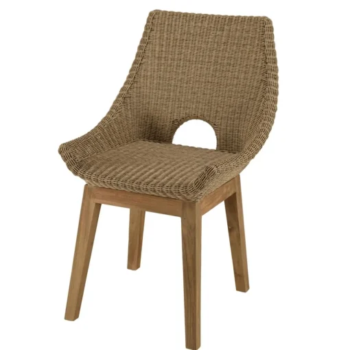 Macabane Lot de 2 chaises jardin rotin synthé. et coussin, pieds droits KALLY Beige