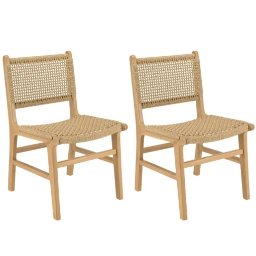 Macabane Lot de 2 chaises jardin teck naturel rotin synthétique beige VALERIA Hot