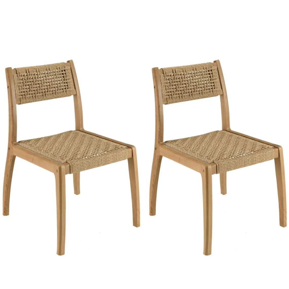 Macabane Lot de 2 chaises jardin teck rotin synthétique tressé beige VALERIA Online