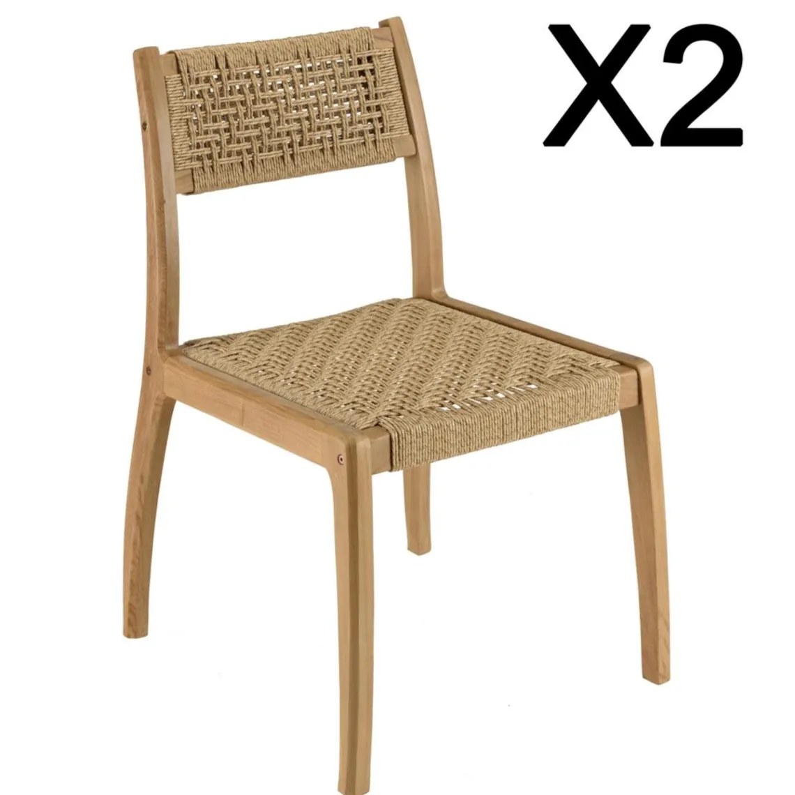Macabane Lot de 2 chaises jardin teck rotin synthétique tressé beige VALERIA Online