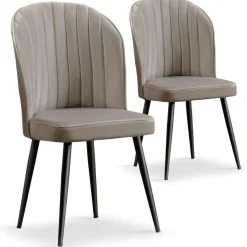 3S. x Home Lot de 2 chaises matelassées coutures verticales Louvenda Velours Taupe New