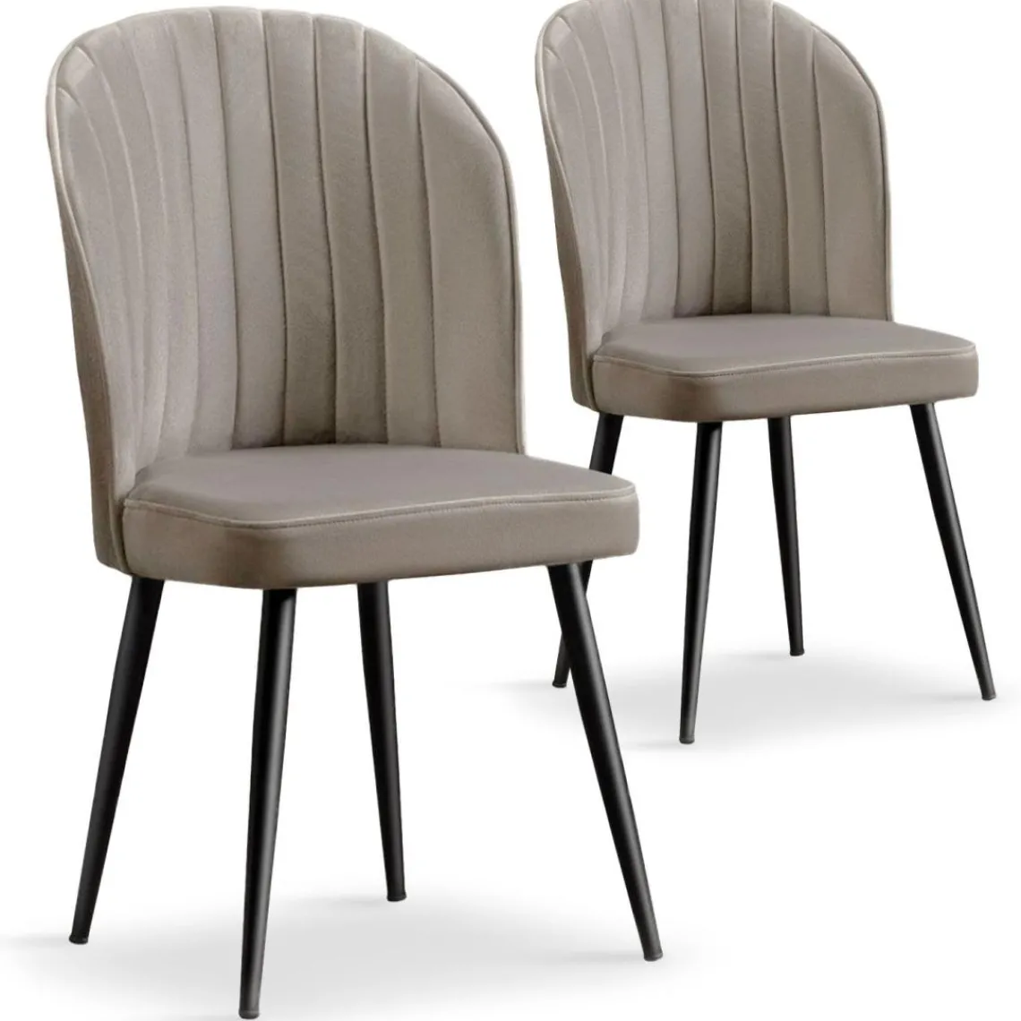 3S. x Home Lot de 2 chaises matelassées coutures verticales Louvenda Velours Taupe New