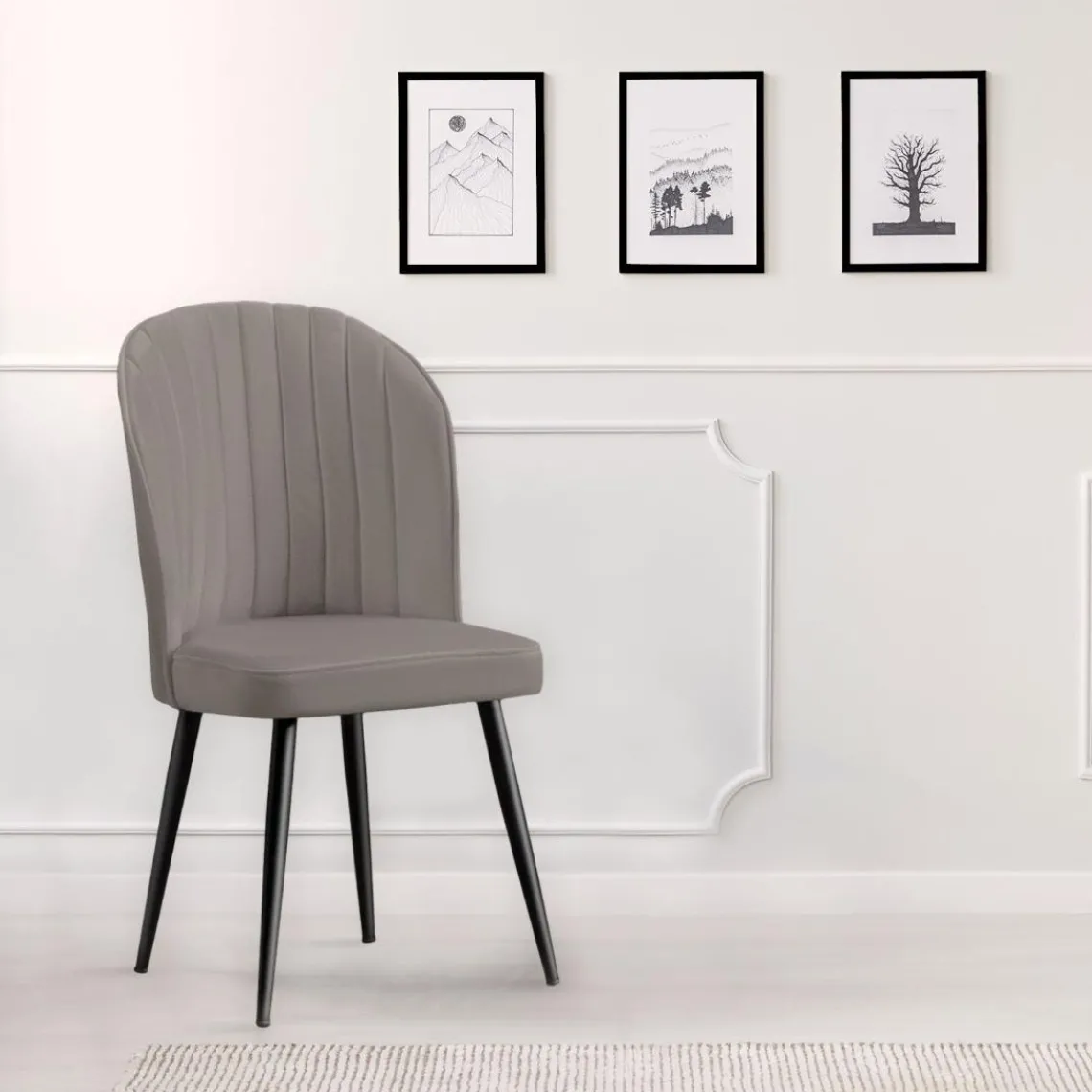 3S. x Home Lot de 2 chaises matelassées coutures verticales Louvenda Velours Taupe New